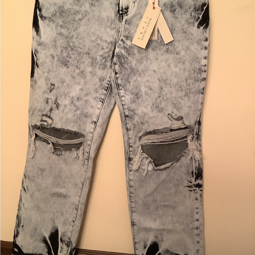 Alice+Olivia Baggy Raw Hem Jeans 31 (33x31.5) Tie Dye Wash